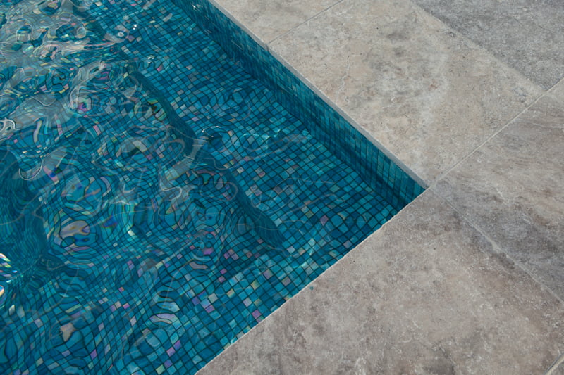 Silver travertine in pool area